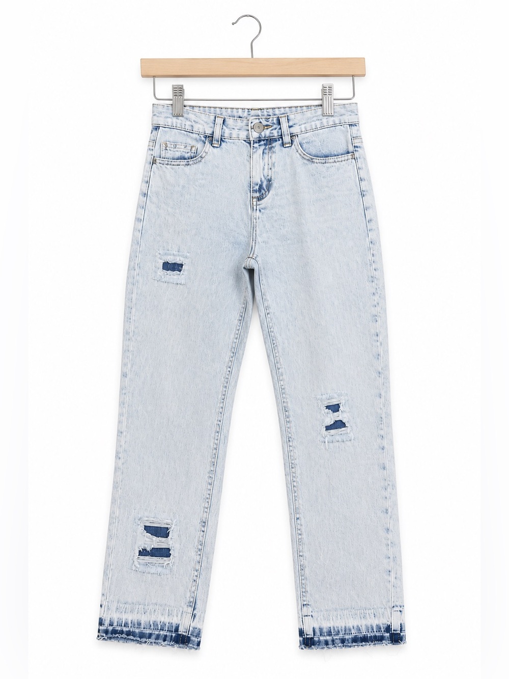 Justice Girls Jeans Sz 14S High Rise Straight Acid Washed Distressed‎ Ripped NEW